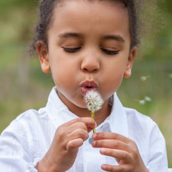 Un enfant soufflant sur une fleur